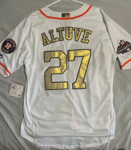 Men Houston Astros #27 Jose Altuve White 2017 World Series Champions Jersey SIZE 40