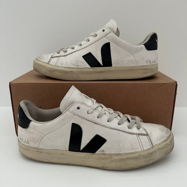 Size 10) Veja Campo Chromefree Leather White/Black Sneakers