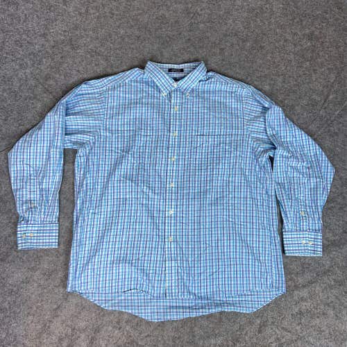 Chaps Mens Shirt 17 - 17 1/2 34 / 35 Blue Button Front Plaid Long Sleeve Dress