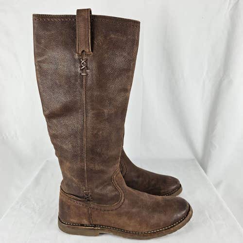 Frye Celia x Stitch Tall Riding Boots Womens Size 8.5B Tan Brown Leather Pull on