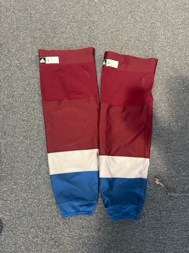 Game Used Colorado Avalanche Adidas Pro Home Socks Team Set Large or XL (18 Pairs)