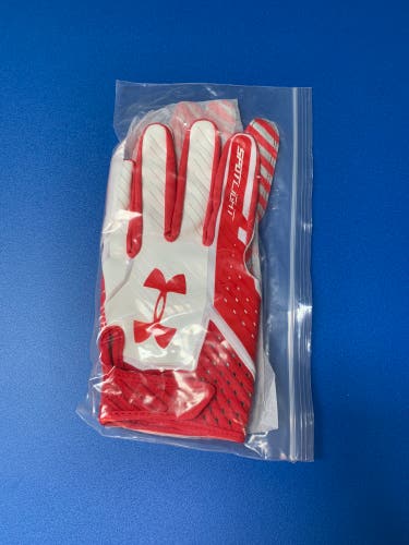 New Under Armour Spotlight Football Gloves XL Red White