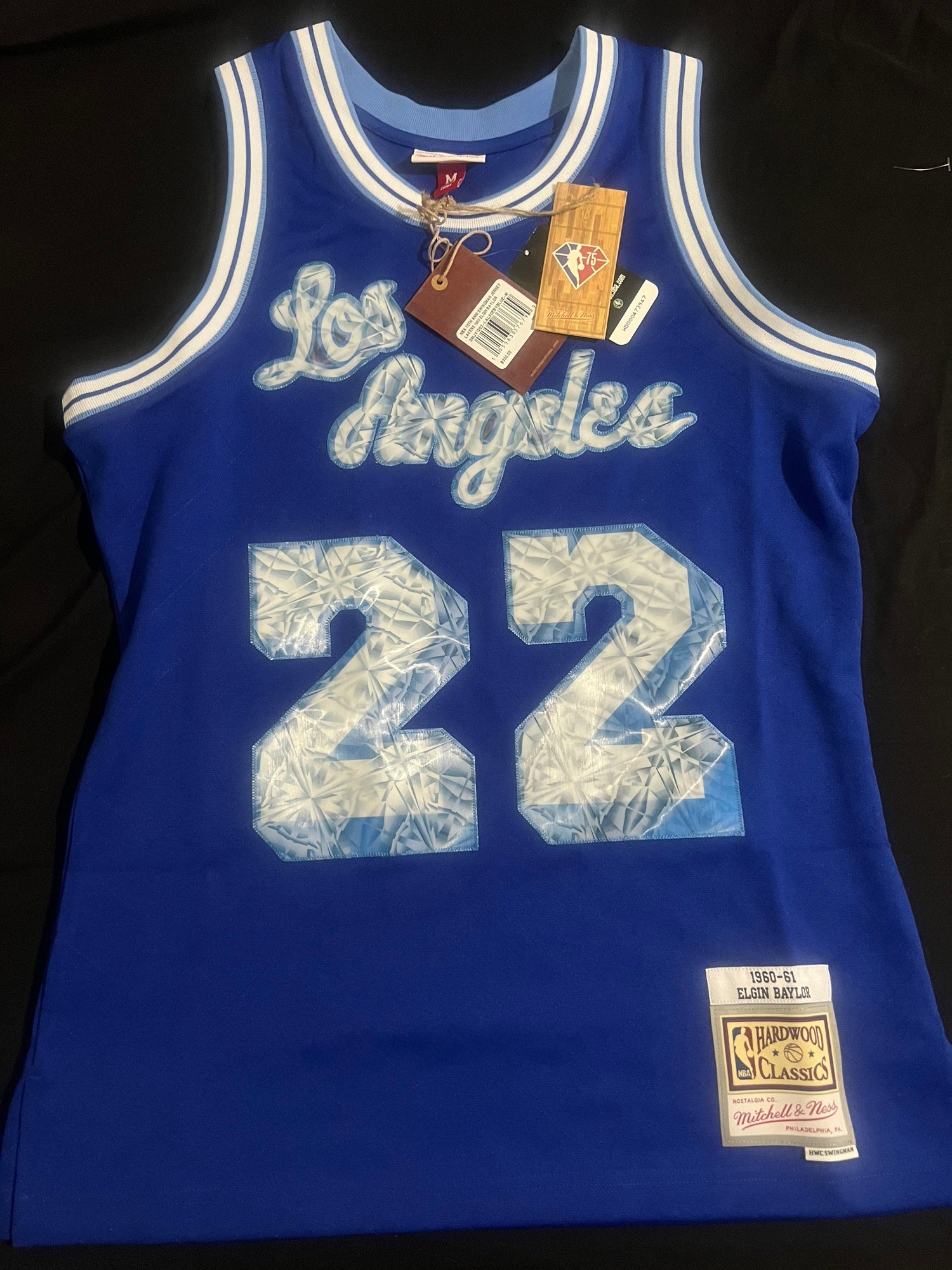 Men's Mitchell & Ness Elgin Baylor Royal Los Angeles Lakers 1996/97 Hardwood Classics NBA 75th Anniversary Diamond Swingman Jersey Size: Medium