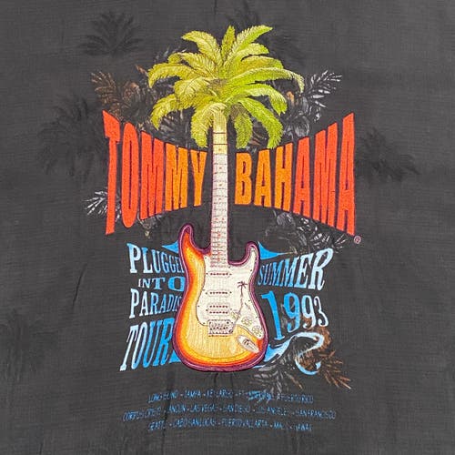 Tommy Bahama Shirt Mens Large Black Guitar Plugged Into Paradise '93 Camp Sample