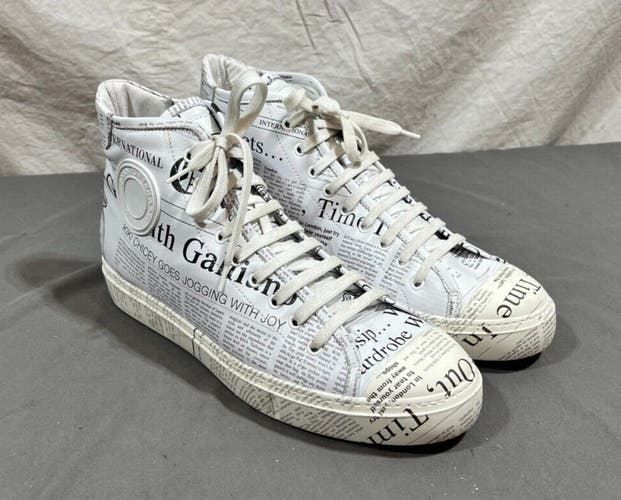 John Galliano Gazzette Newsprint Pattern High-Top Fashion Sneakers EU 45 US 11.5