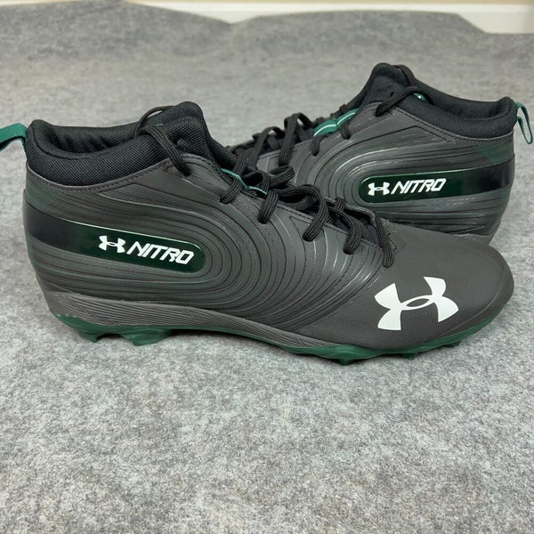 Under Armour Mens Football Cleat 16 Black Green Shoe Lacrosse Nitro Mid MC P7