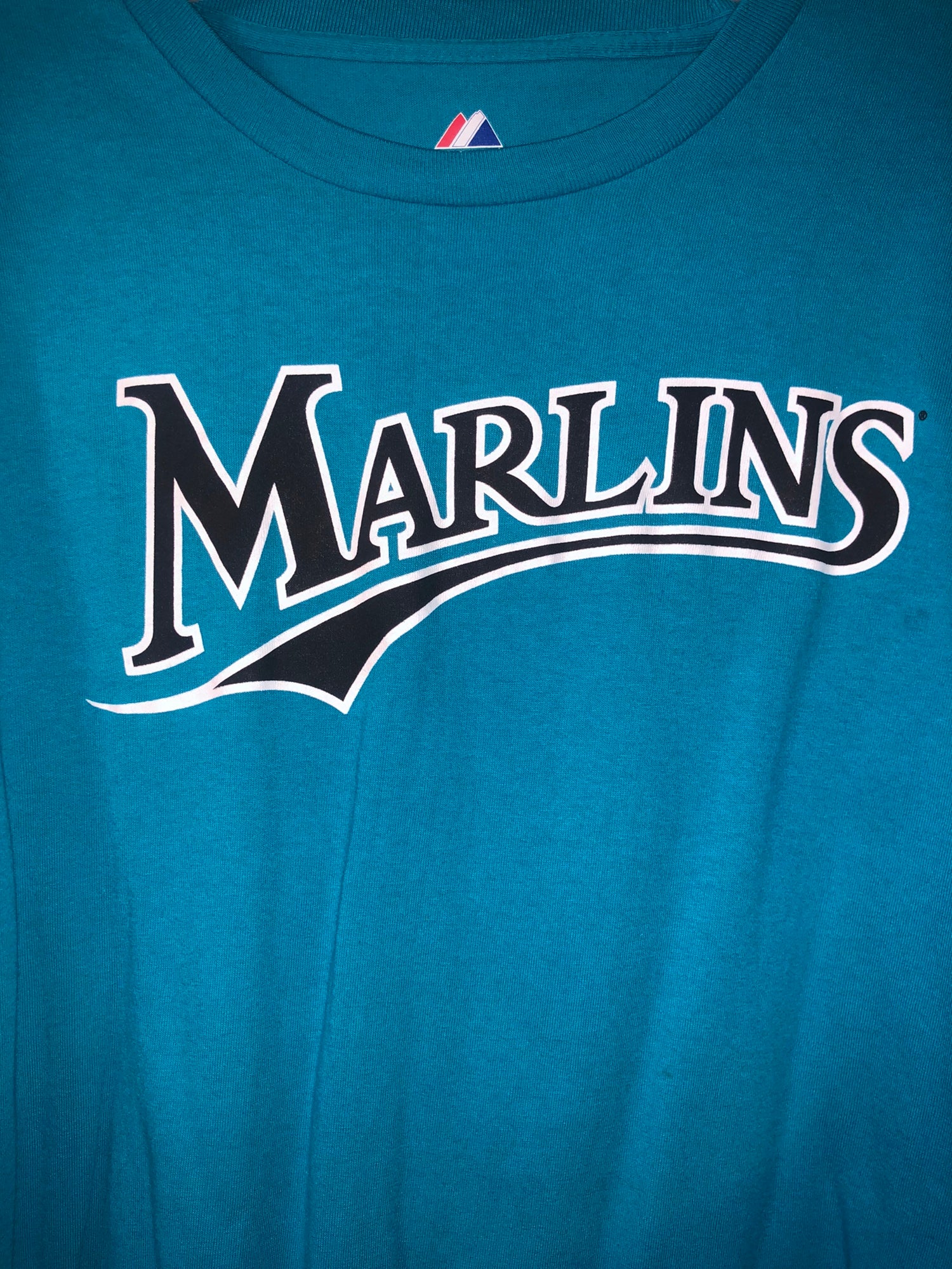 USED MAJESTIC FLORIDIA MARLINS T-SHIRT JERSEY SIZE XL