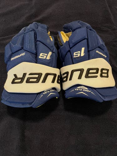 Tampa Bay Lightning, Ryan Callahan Bauer Supreme 1S game used gloves 14”