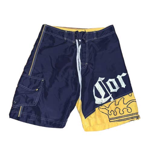 Corona Extra Boardshorts Size 32 Swim Trunks Shorts Licensed Navy Yellow Beer