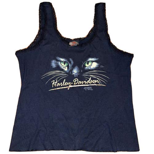 Vintage Women’s 1991 Harley Davidson 3D Emblem Kitty Cat Tank Top Shirt Size L