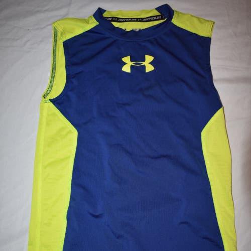Under Armour Heat Gear Fitted Shirt, Blue/Yellow, Youth Medium