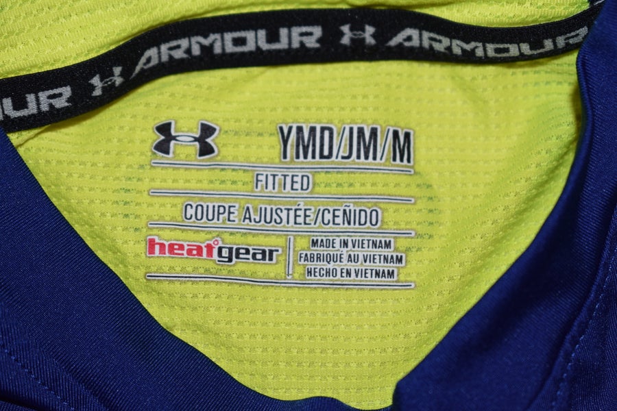 Under Armour Heat Gear Fitted Shirt, Blue/Yellow, Youth Medium