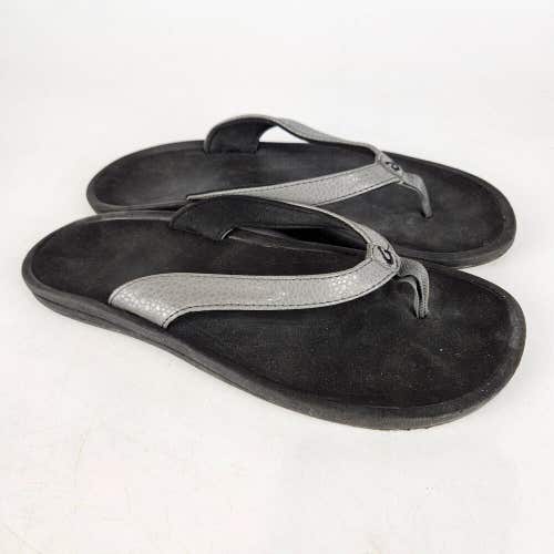 Olukai Kulapa Kai Sandal Flip Flop Metallic Silver Outdoors Black Shoes Size 9