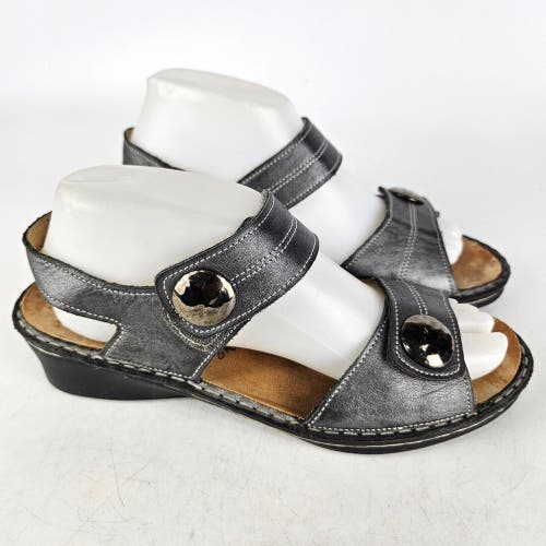 Finn Comfort Alanya Sandals Women's Pewter Metallic Leather Wedge Size: US 8 D
