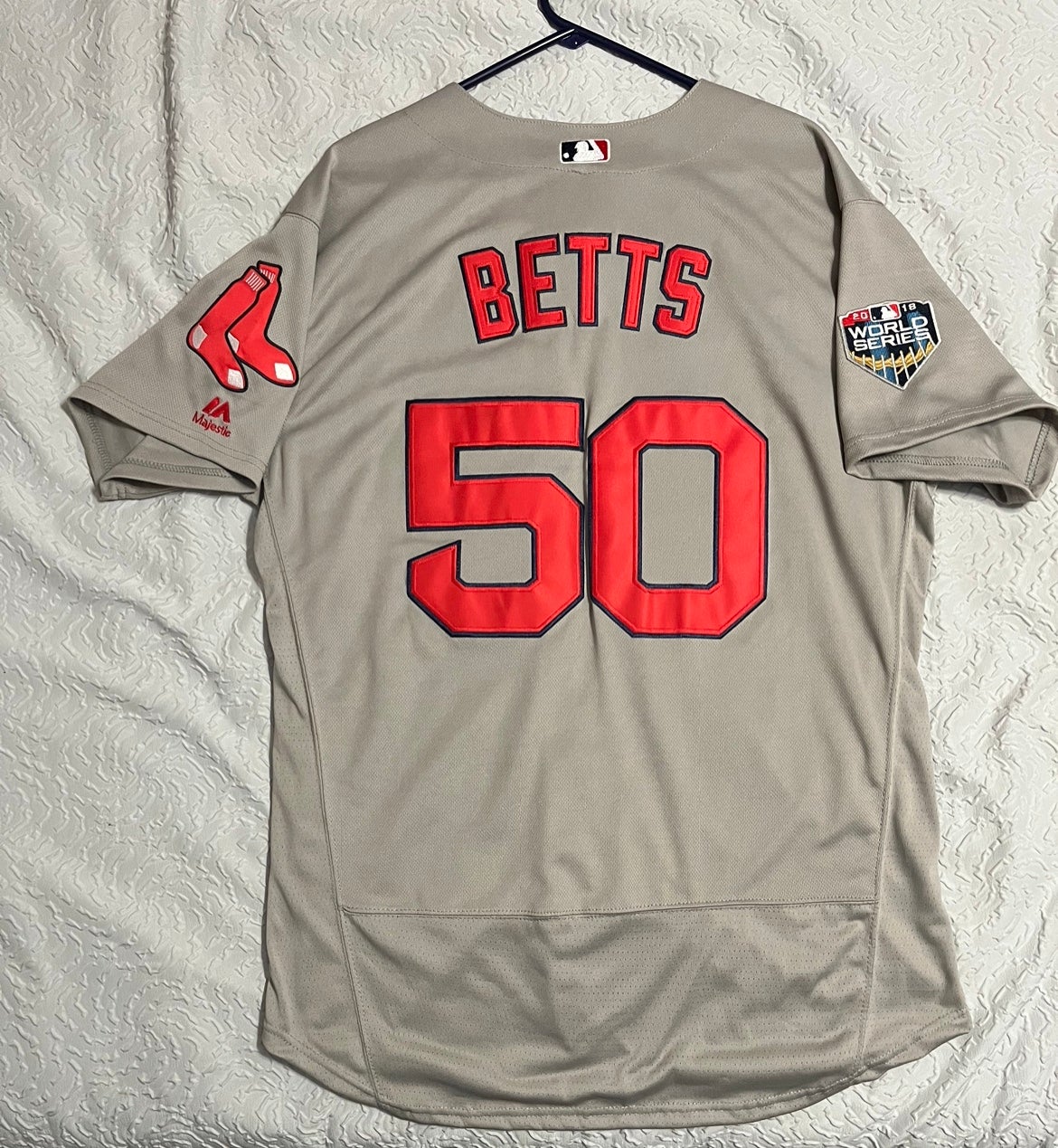 No50 Mookie Betts Grey Road 2018 World Series Women's Stitched Jersey