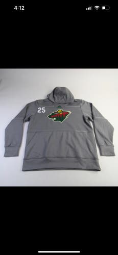 Matt Boldy 12 TEAM PLAYER ISSUE Minnesota Wild Adidas Authentic Pro Hoodie Large Game Used