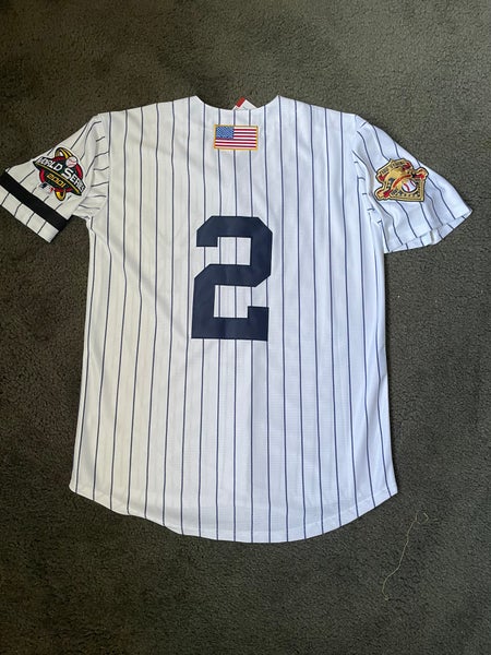 New York Yankees Derek Jeter, Authentic Road Away Jersey 2001 Flag