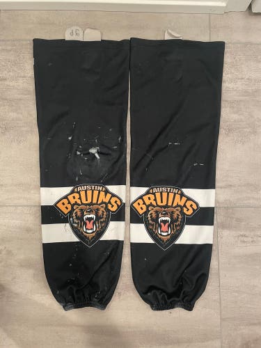 Austin Bruins Game Used NAHL Black Used XL K1 Pro Stock Socks