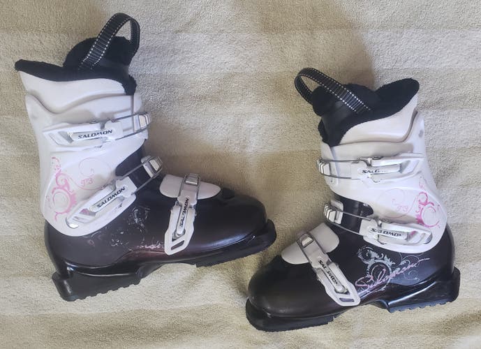 KIDS JUNIOR 23/23.5 Salomon T3 Ski Boots (GIRLS YOUTH 5-6) *USED* NEW REAR HEELS CLEAN 276mm
