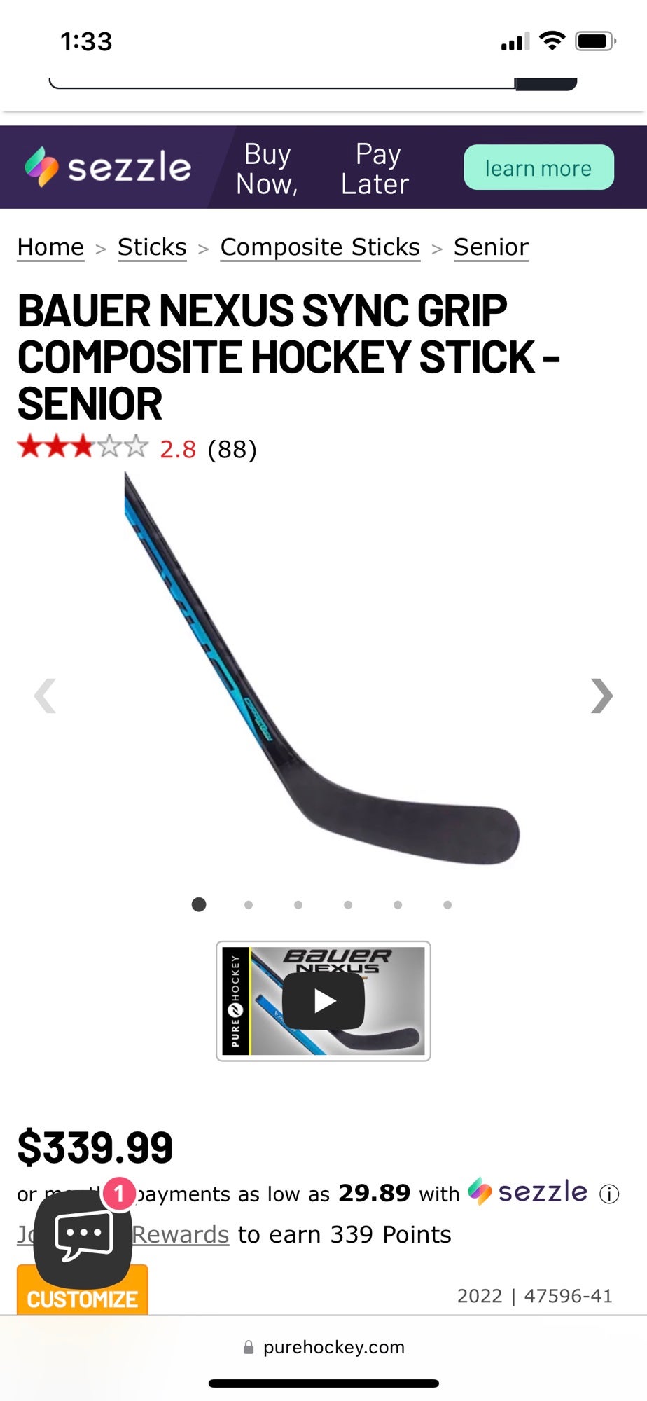 Bauer Nexus Sync Grip Senior Hockey Stick (2022)