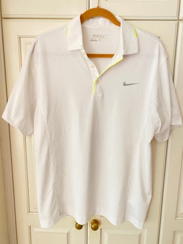 Nike Golf Mens Dri-FIT Polo.chest 45". White neon yellow pipes