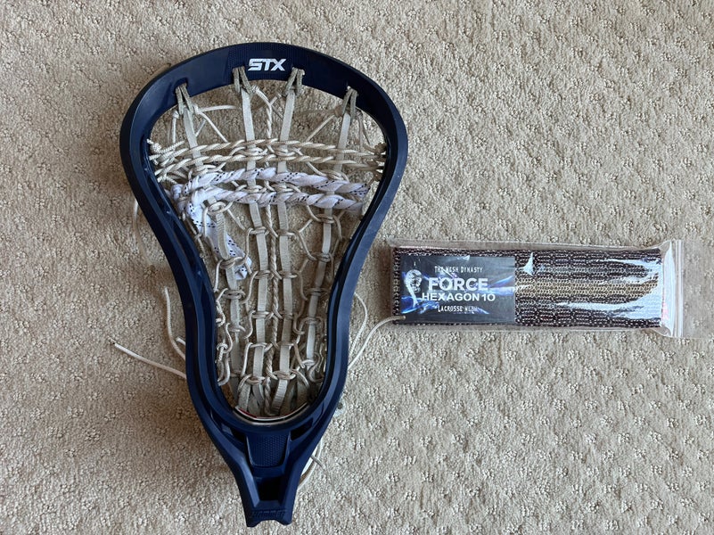 Used STX Hammer Defense Traditional Strung Head With 2 New Force Hexagon 10 Mesh Pockets