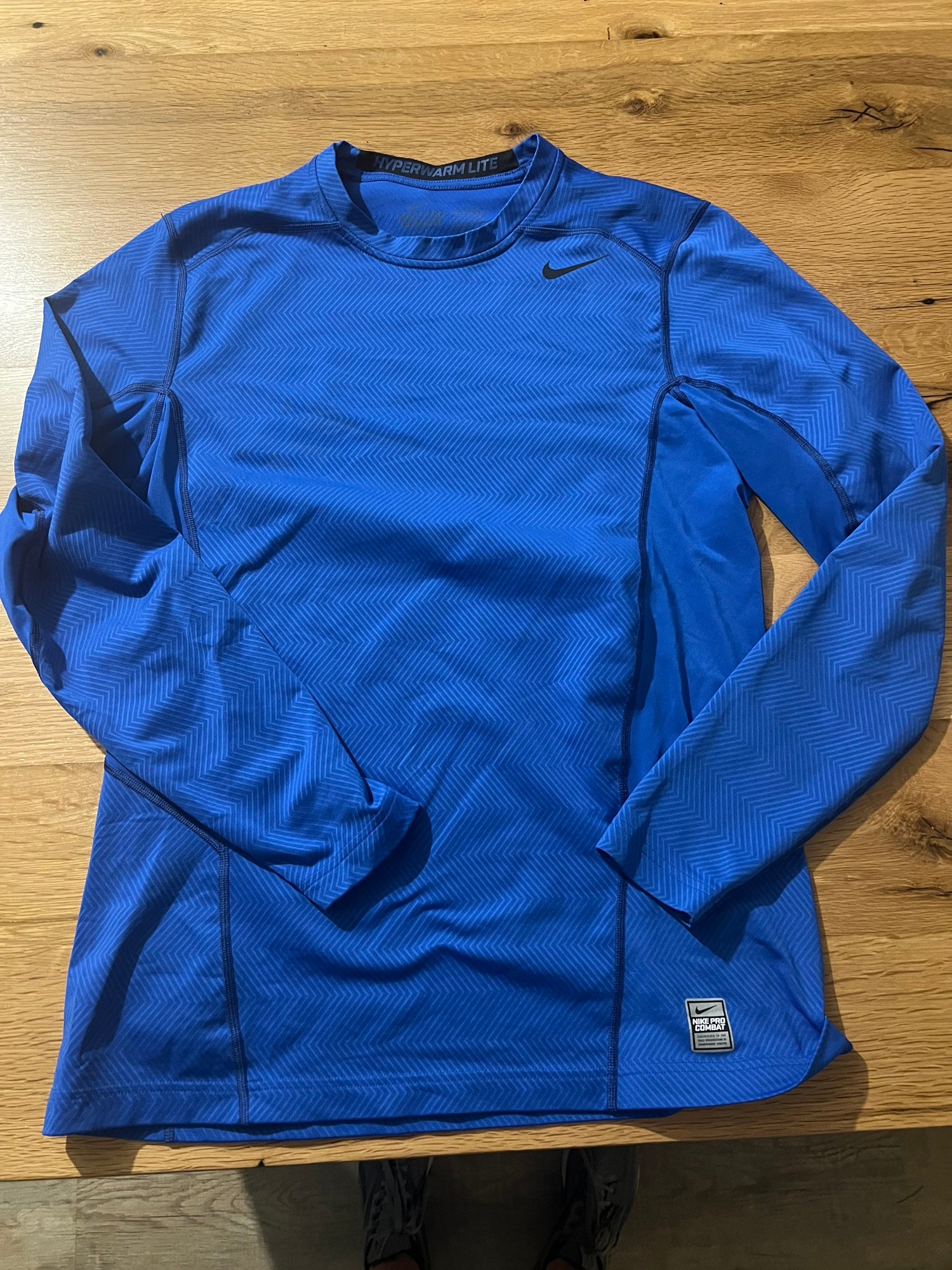Nike Pro Combat Hyperwarm Fitted Shirt Mens Small Blue Long Sleeve DriFit