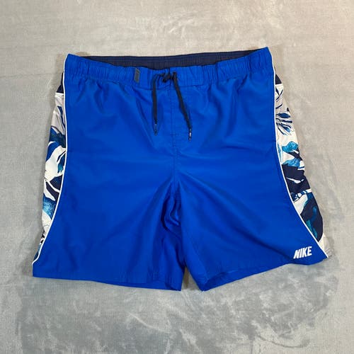Vintage NIKE Board Shorts Large Blue 7.5" Lined Drawstring Pockets Swim Trunks