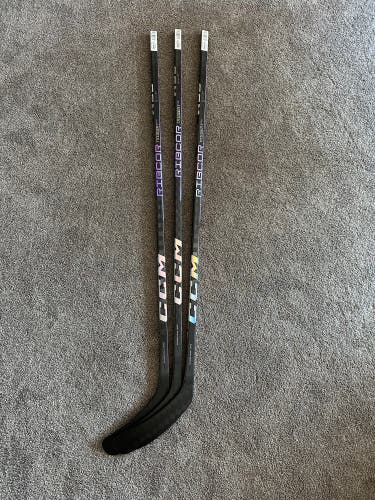 3 Sticks NEW “CCM”Ribcor Trigger 7 LH 85 Flex P29 Dressed Pro Blackout sticks.