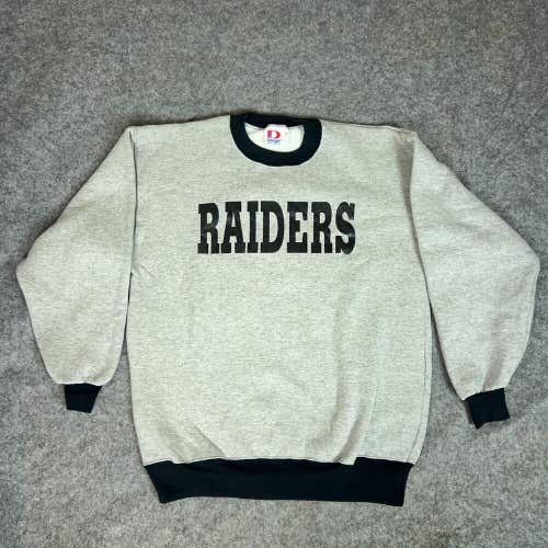 Vtg Oakland Raiders Mens Sweatshirt Medium Gray Black Crew Neck Ringer Football