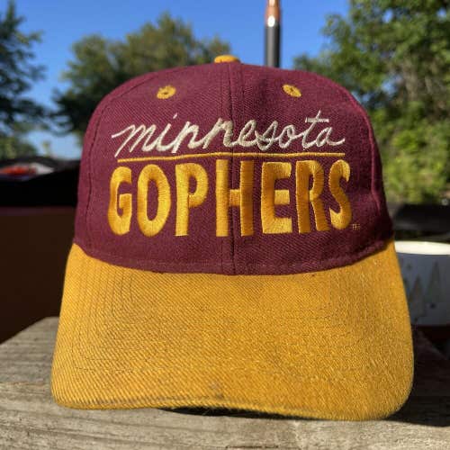 Vintage University of Minnesota Golden Gophers Script Snapback Hat Wool Blend