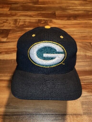 Vintage Rare Green Bay Packers Old English Black Dome Plain Logo Hat Snapback