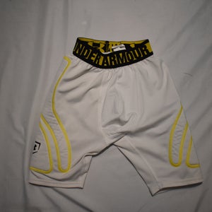 Under Armour Fitted Heatgear Baseball Sliding Shorts w/Cup Pocket, White/Yellow, Youth Small