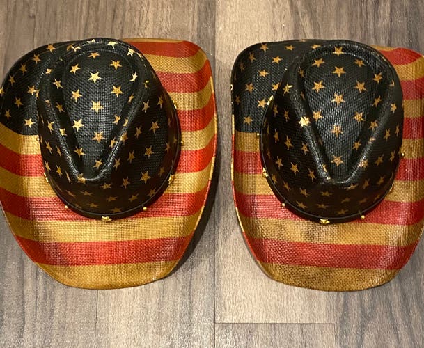 2 USA American Flag Cowboy Hats Grinder Punch Worn Once