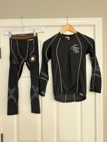 Shock Doctor 369 Compression Shirt & 363 Compression Leggings Boys Small w/Cup