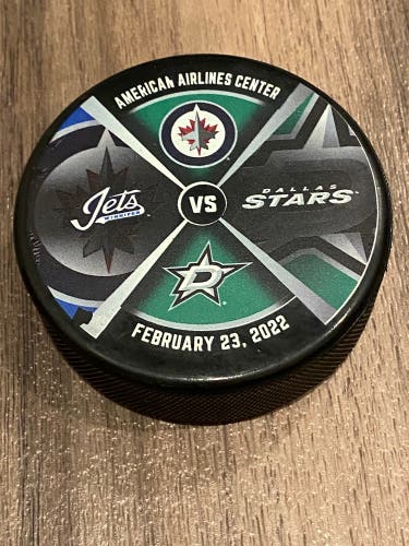 NHL Match Up Hockey Puck Dallas Stars vs Winnipeg Jets February 23 2022