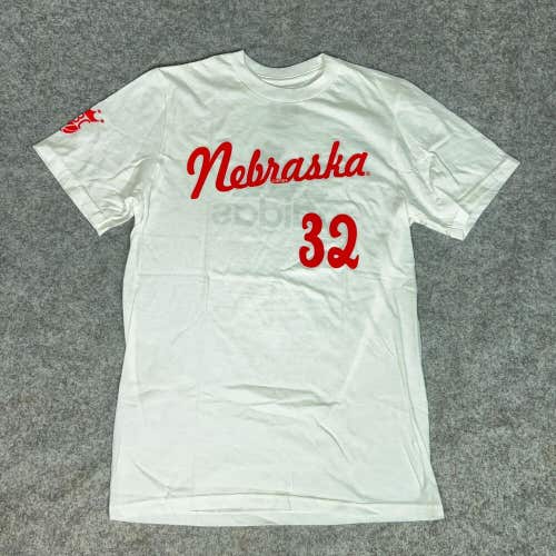 Nebraska Cornhuskers Mens Shirt Small Adidas White Short Sleeve NCAA Basketball