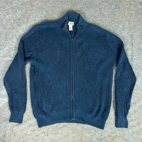 LL Bean Mens Sweater Large Blue Cardigan Jacket Cable Knit Full Zip Long Sleeve