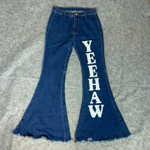 Womens Jeans 28 Blue Flare Denim Pant High Rise Raw Hem Big Stretch Cowgirl