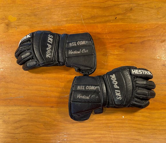 Black Used Hestra Junior Size 6 Kids Unisex Ski Race Gloves