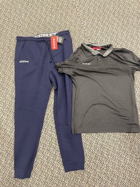 CCM 2-pack adult Large. Navy Tapered Jogger, Gray Tex Polo