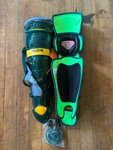 New All Star LG40WPRO Catcher's Leg Guard Green/Yellow