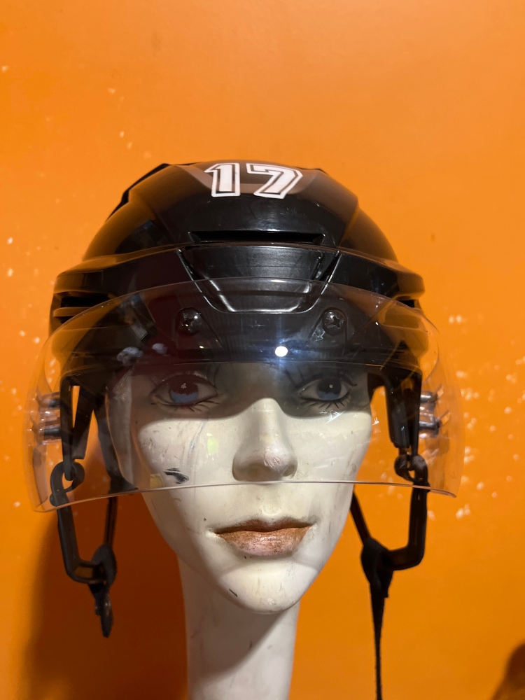 Game Used Black Warrior PX2 Pro Stock Helmet Charlotte Checkers #17 Medium