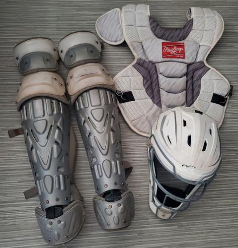 RAWLINGS VELO 2.0 CATCHERS GEAR SET ADULT Whiteout Adult Grey College HS HTF
