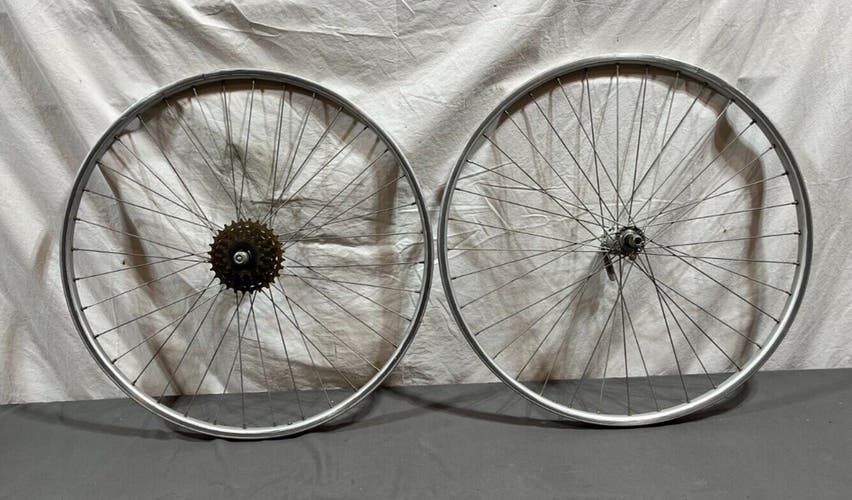 Vintage 6-Speed Silver Aluminum 36-Spoke 26" Mtn Bike Wheelset Joytech Hubs