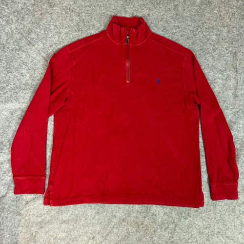 Polo Ralph Lauren Mens Sweater Medium Red Navy Pony Quarter Zip Pullover Top PRL