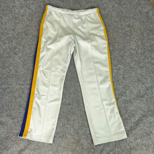 Adidas Womens Softball Pants Large White Blue Gold Stripe Sports Drawstring ^