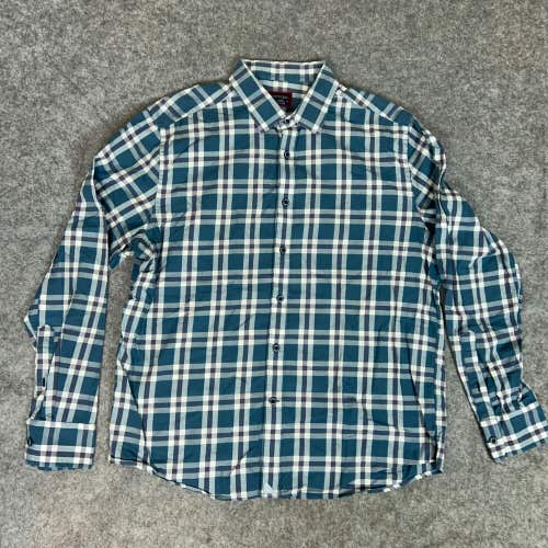 Untuckit Mens Shirt Large Green Blue Red Plaid Button Front Long Sleeve Casual
