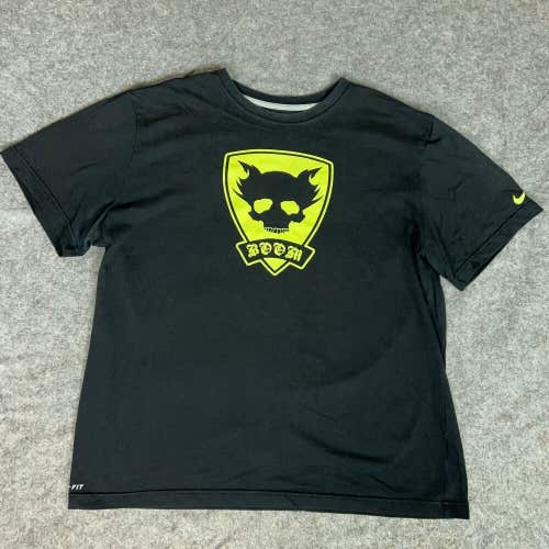 Nike Mens Shirt Extra Large Black Green Swoosh Short Sleeve Tee DriFit Boom Logo