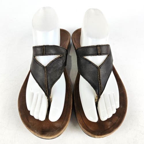 OluKai Lala Black Leather Womens Flip Flop Sandals Shoes Size 10